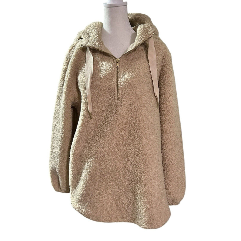 Loft Sherpa Hoodie Beige, Large Long Sleeve Soft Cozy